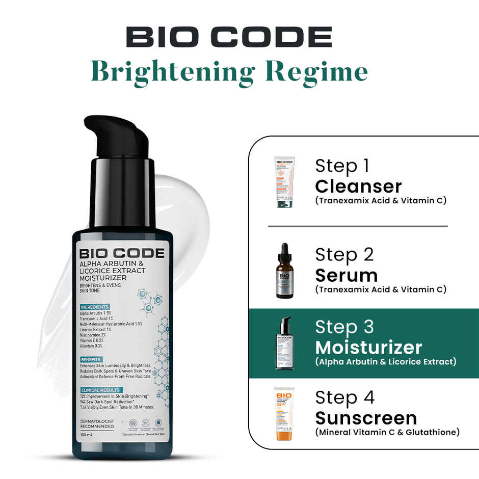 Bio Code Alpha Arbutin & Licorice Extract Brightening Moisturizer | AI-Enhanced Formula