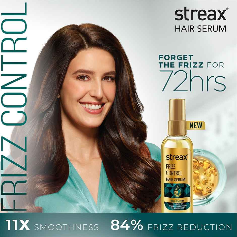 Streax Frizz-Control Hair Serum with Bio Elixir - 72H Frizz Protection, 84% Frizz Reduction