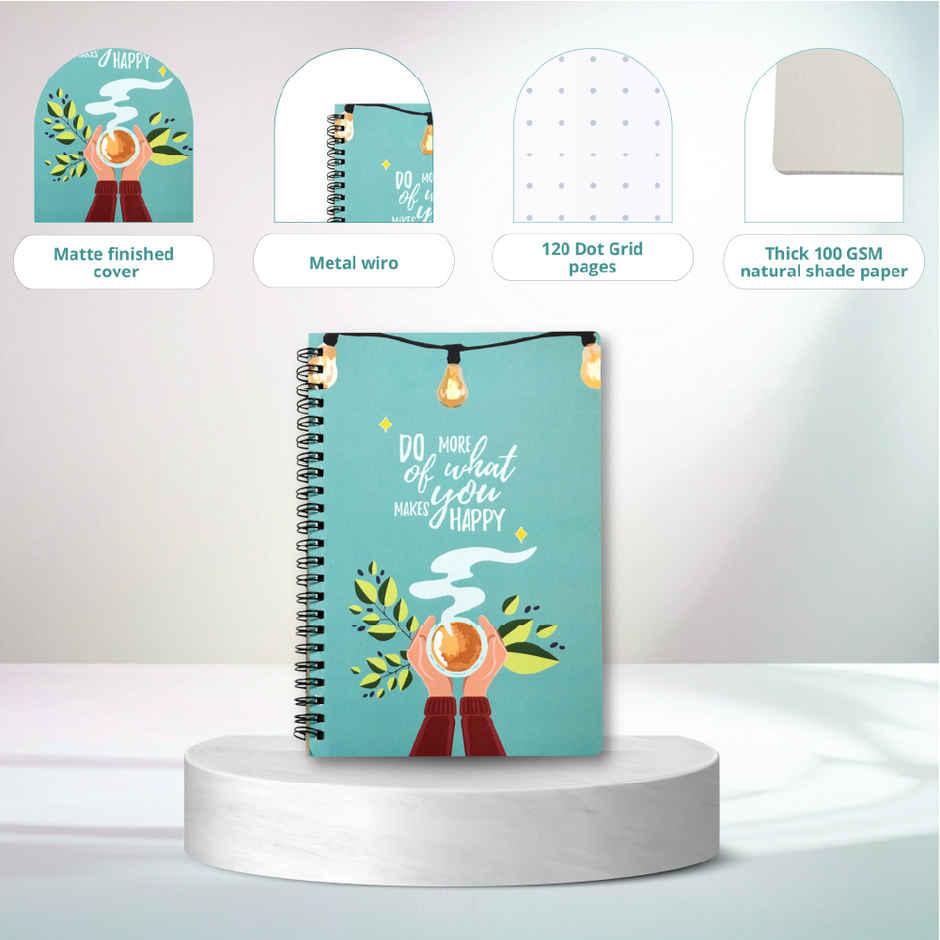 Papboo Dot Grid Spiral Wiro Notebook | 120 Pages, 21 x 15 cm, 90 Gsm - Do More