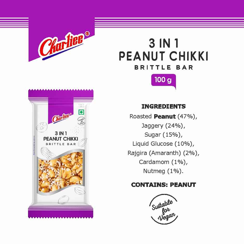 Charliee 3 In 1 Peanut Chikki | Sweet & Crunchy
