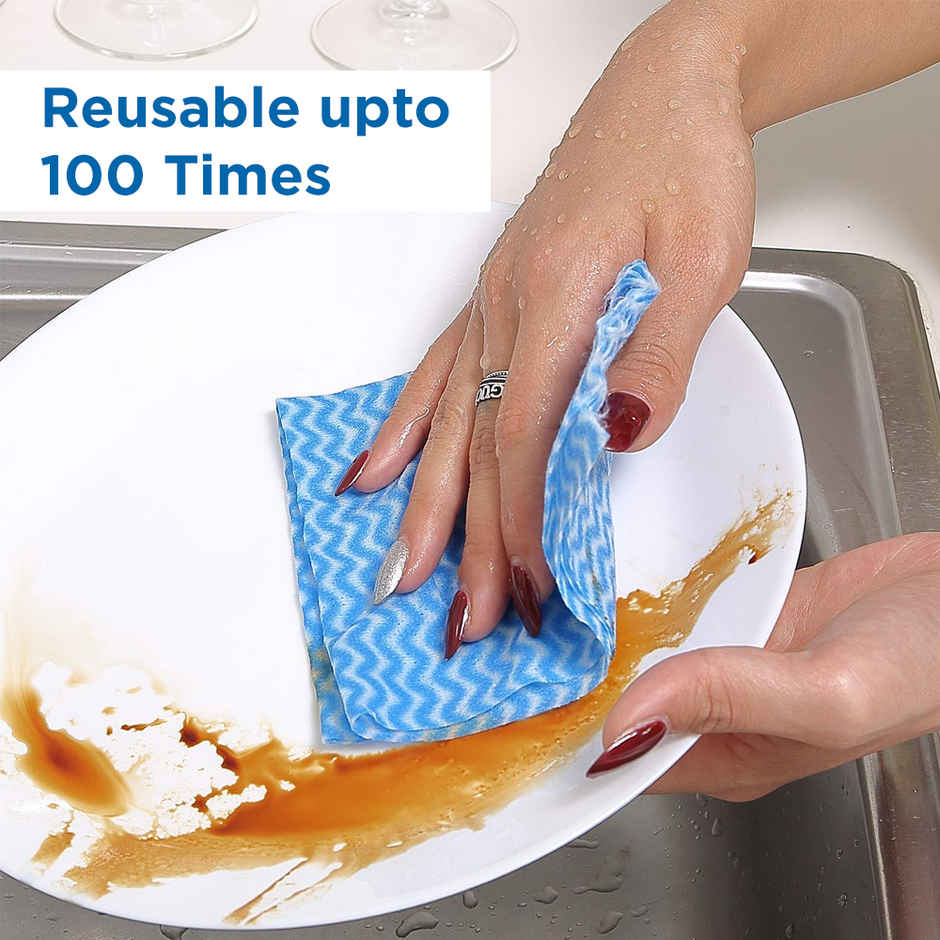 EZEE Non Woven Reusable Kitchen Towel Roll | 80 Pulls Per Roll | Pack of 2 | Assorted