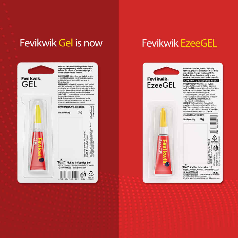 Fevikwik Gel | Instant glue for repair | No spillage | Clear non drip formula | Extra repair time
