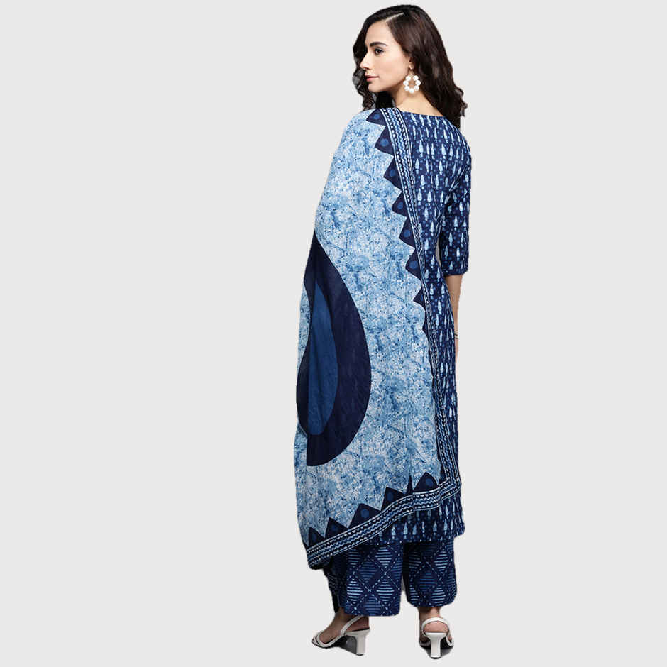 Libas Women Blue Cotton Kurta And Blue Cotton Palazzo With Blue Cotton Dupatta - 20161Os