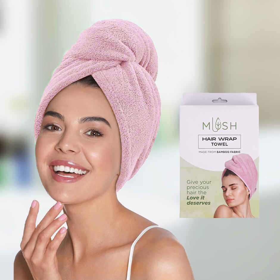 Mush Bamboo Hair Towel Ultra Soft Absorbent Anti Microbial Hair Wrap 500 GSM Baby Pink