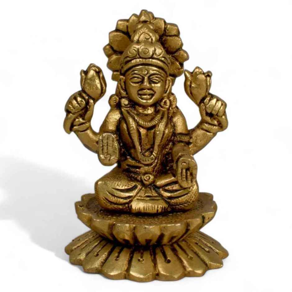 Laxmi Ji Brass Idol Multicoloured On Lotus | Devnidhi