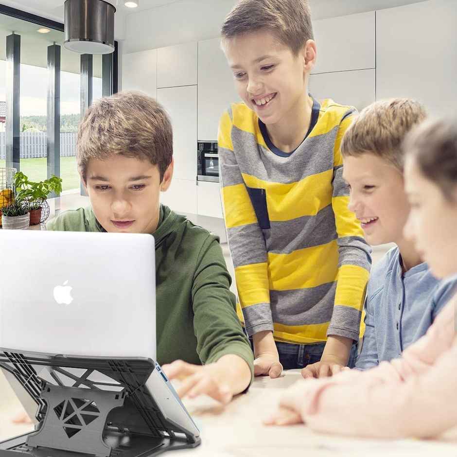 Striff Adjustable Laptop Tabletop Stand Patented Riser Ventilated Portable Foldable (Black