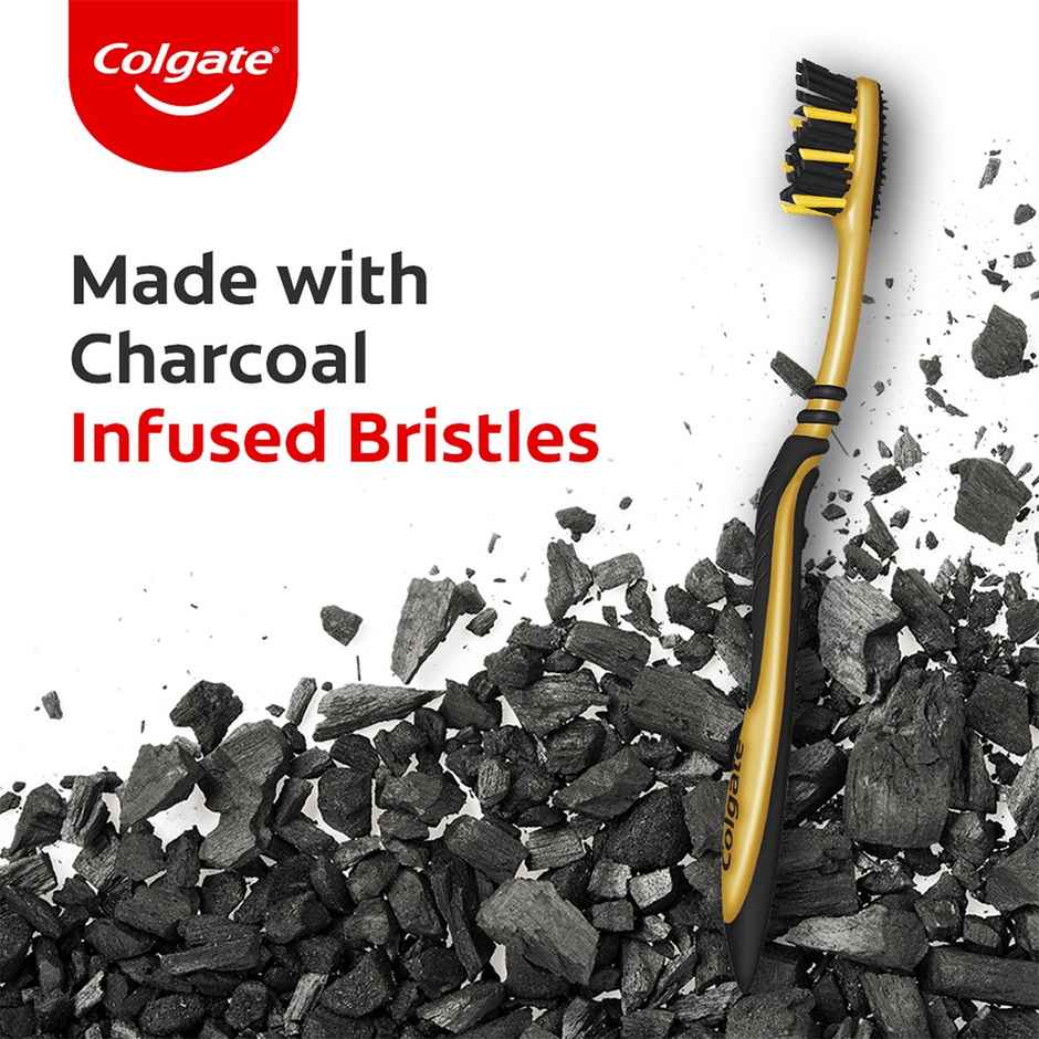 Colgate Zigzag Charcoal Medium Bristle Manual Toothbrush For Adults (4pc) & Colgate Max Fresh Plax Mouthwash - Fresh Mint (250ml) & Colgate Charcoal Clean Black Gel Toothpaste Deep Clean With Bamboo Charcoal & Wintergreen Mint (240g) Combo