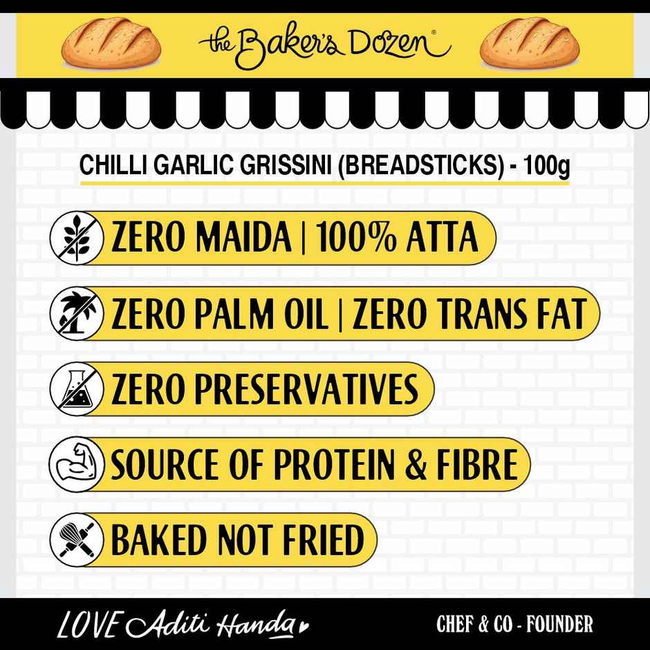 The Baker'S Dozen Wholewheat Banana Walnut Cake (150g) & The Baker'S Dozen Zero Maida Breadsticks (Grissini) Baked Snack No Palm Oil No Preservatives 100% Wholewheat (100g) Combo