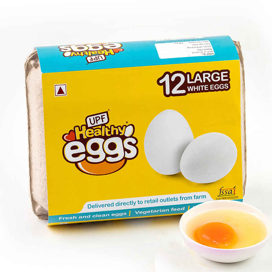 UPF Healthy White - Large Eggs, 12 Pieces | Protein Rich | Veg Feed | Infertile