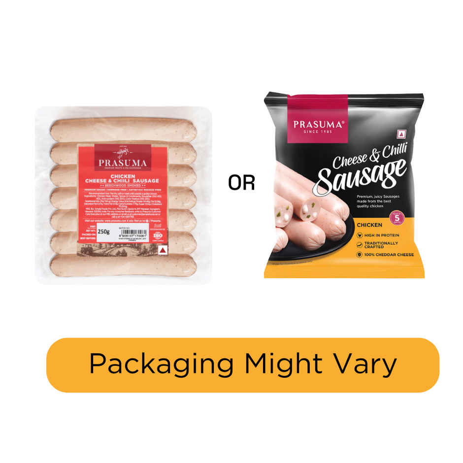 Prasuma Chicken Cheese & Chilli Sausage High Protein 250g | No MSG or Preservatives