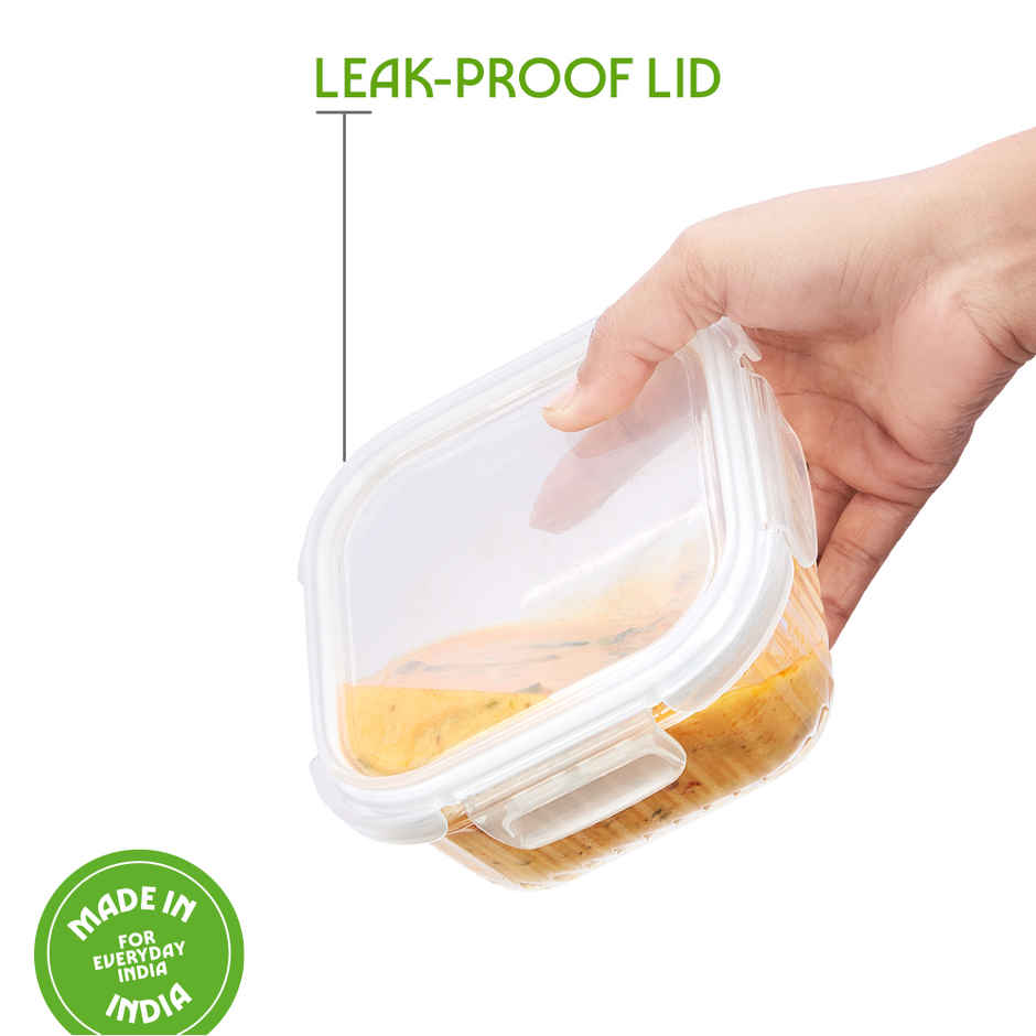 Borosil Fluted Klip N Store Square Food Storage Container Borosilicate Glass Microwave Safe