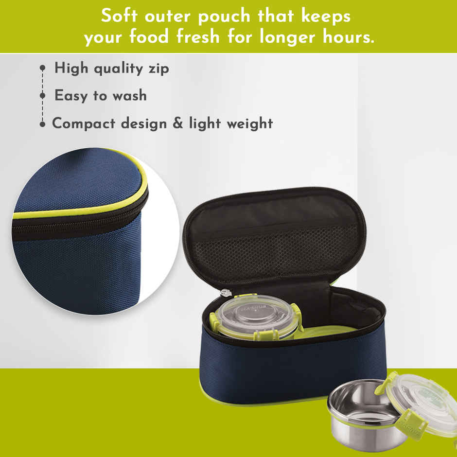 Magnus Avanza 3 Steel Leakproof Lunch Box for School with Klip Lock Lid & Insulated Tiffin Bag