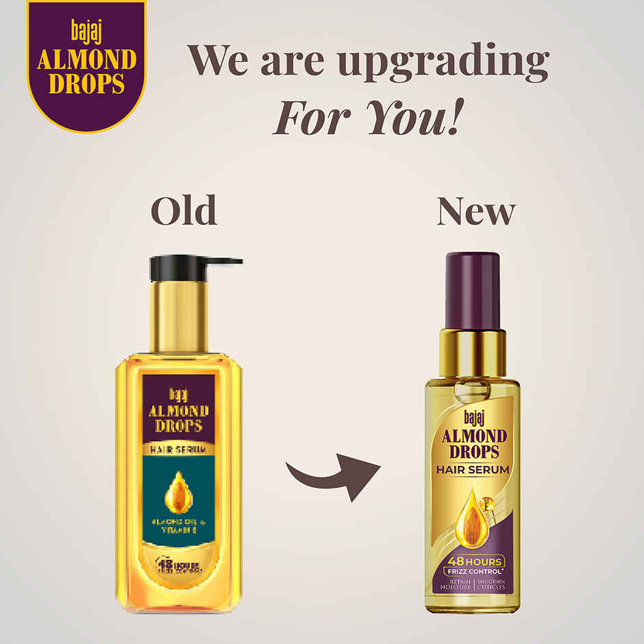 Bajaj Almond Drops Hair Serum with Almond Oil & Vitamin E, Nourishes Dry & Frizzy Hair up to 48 hrs