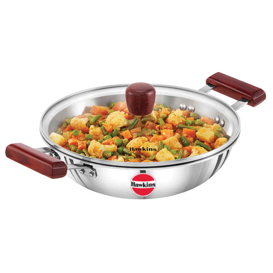 Hawkins Triply Stainless Steel Kadai with Glass Lid | 2.5 L | Silver