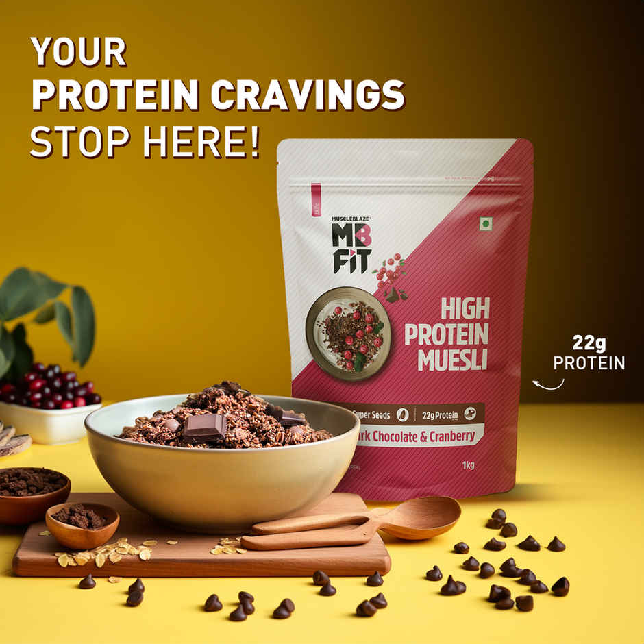 MuscleBlaze Fit High Protein Muesli (Dark Chocolate & Cranberry, 1kg) | 22g Protein