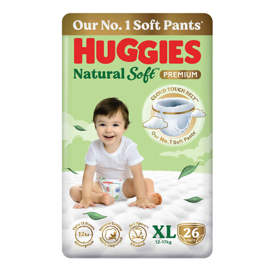 Huggies Natural Soft Premium Baby Diapers | Pant Style | XL | 26 pcs