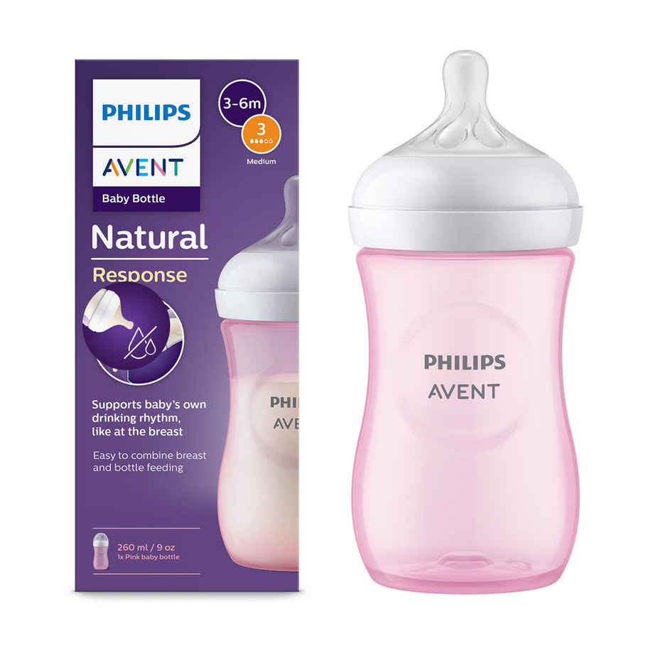 Philips Avent Pink Natural Baby Feeding Bottle | 1m+| 260ml| Pack of 1 | SCY903/11