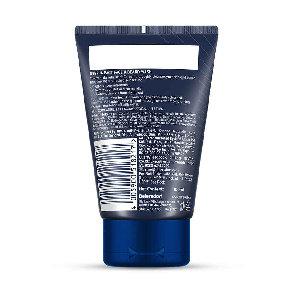 Nivea Men Face Wash Deep Impact Intense Clean For Beard & Face With Black Carbon