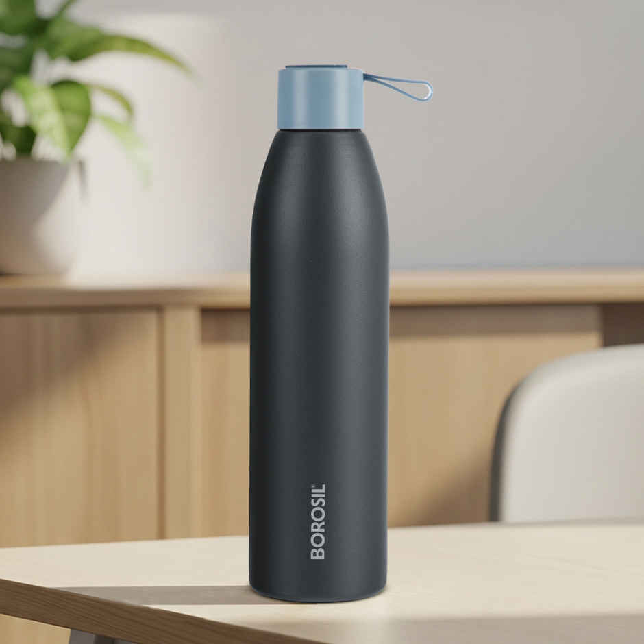 Borosil Duomate Double Wall Vacuum Insulated Stainless Steel Bottle | Black | 750 ml
