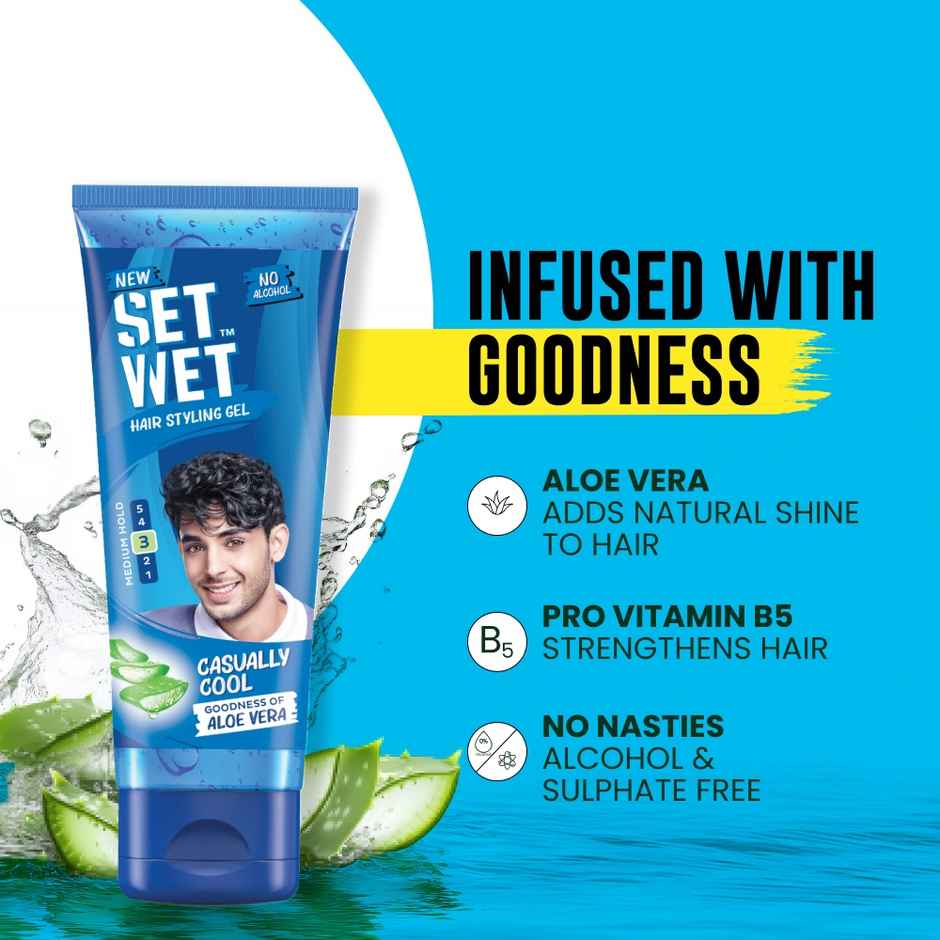 Set Wet Hair Gel for Men Cool Hold Medium Hold Tube Combo