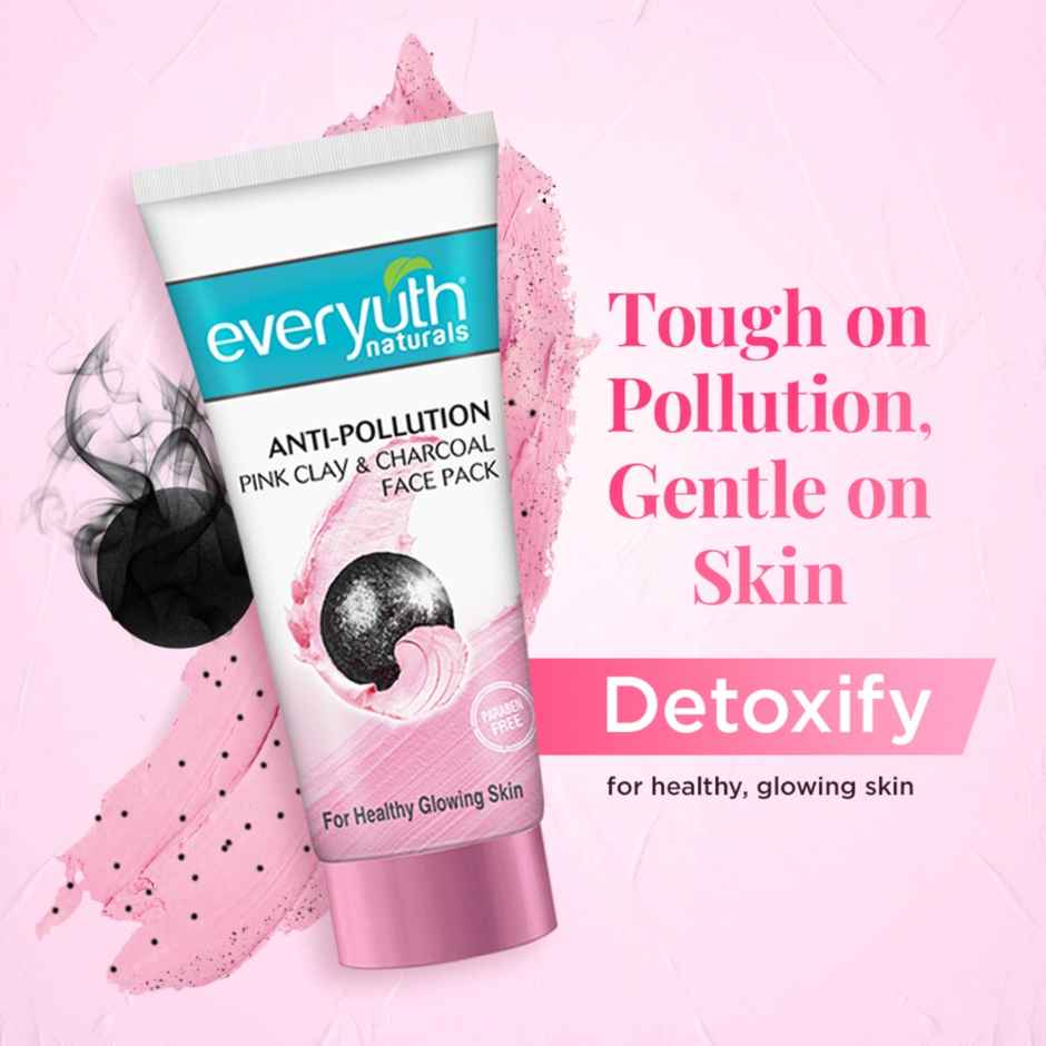 Everyuth Naturals Anti Pollution Pink Clay & Charcoal Face Pack | For all skin types (Oily/ Dry)