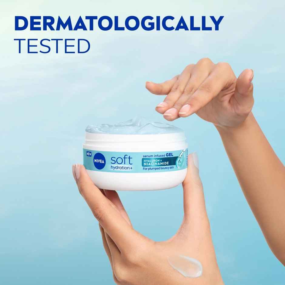 NIVEA Soft Gel Moisturizer, Hyaluron & Niacinamide, 100Hr Hydration, Serum Infused Gel