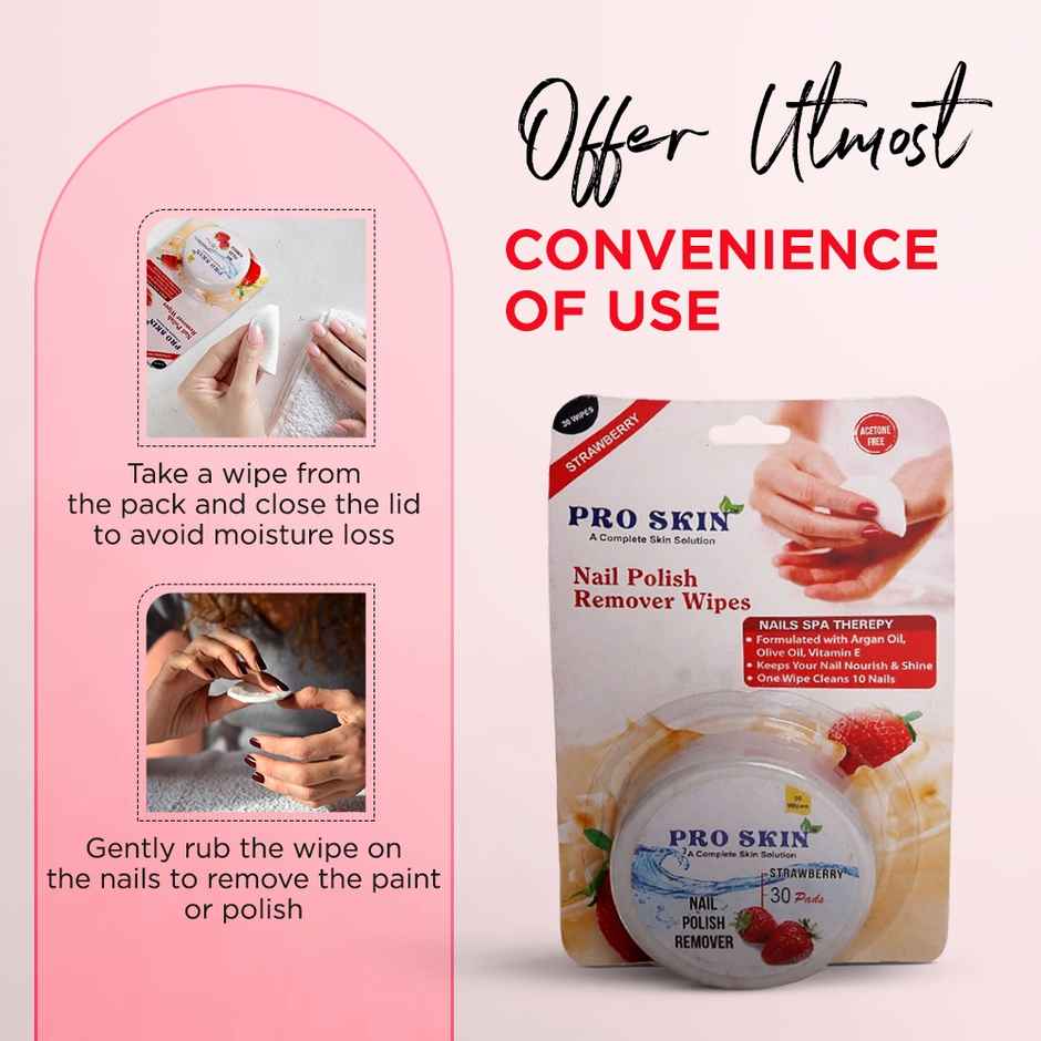 Pro Skin Nail Polish Remover Wipes - Strawberry, 30 wipes