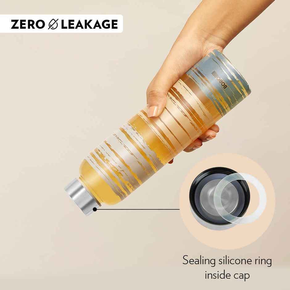 Borosil Glance Narrow Mouth Bottle with Metal Lid Borosilicate Glass Dishwasher Safe