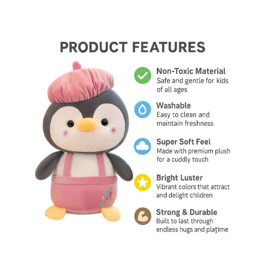 Fablue Cap Penguin Stuffed Plush Soft Toy for Kids | Pink