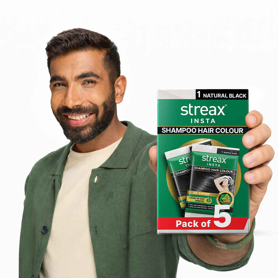 Streax Insta Shampoo Hair Colour for Women and Men- Natural Black | 100% grey coverage in 5 mins