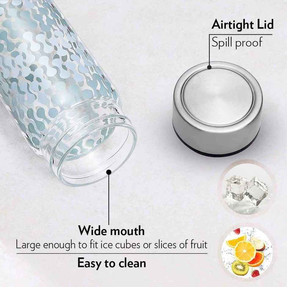 Borosil Vista Wide Mouth Bottle with Metal Lid Borosilicate Glass Dishwasher Safe