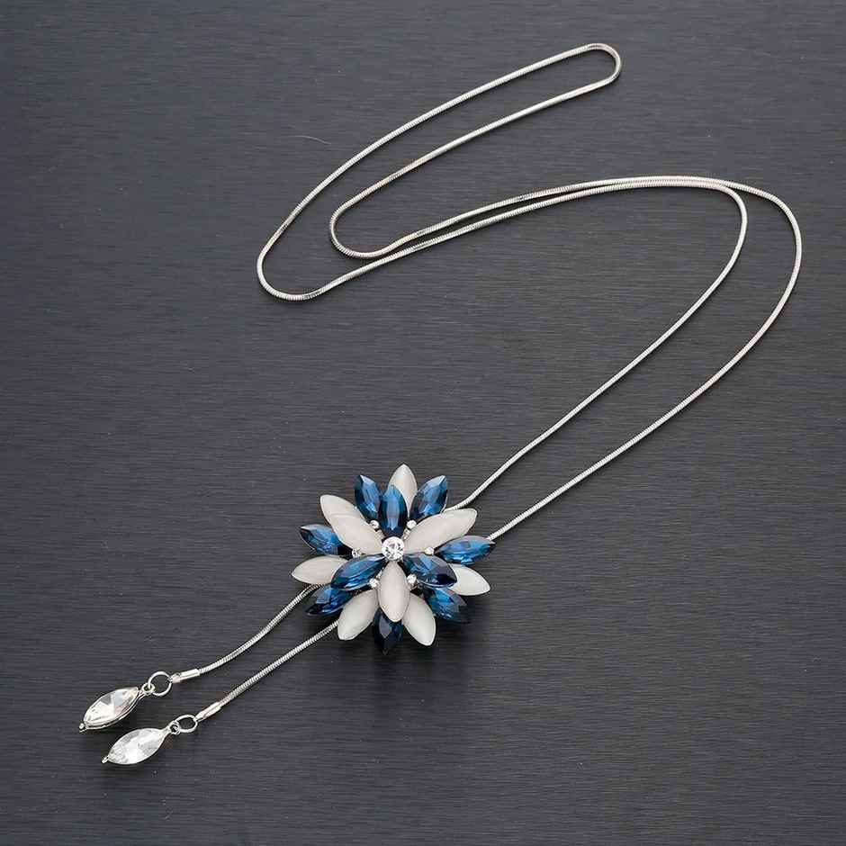 Shining Diva Fashion Stylish Crystal Flower Silver Plated Long Chain Pendant for Women Rrsd10734np