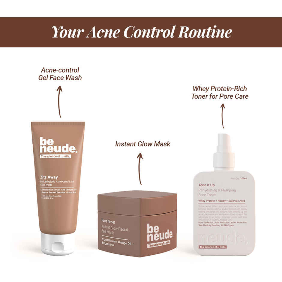 Be Neude Milk Probiotic Acne Conrol Gel Face Wash - Zits Away