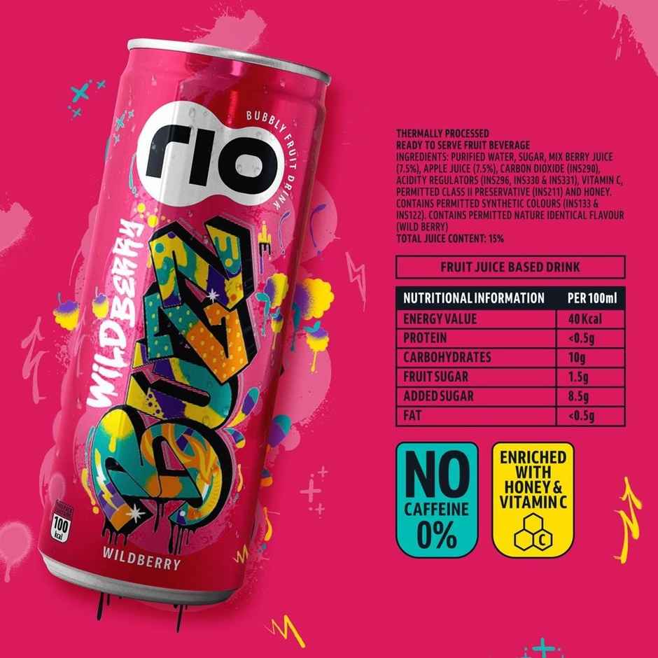 RIO WildBerry Bubbly Fruit Drink Can | Sweet & Fizzy Combo 