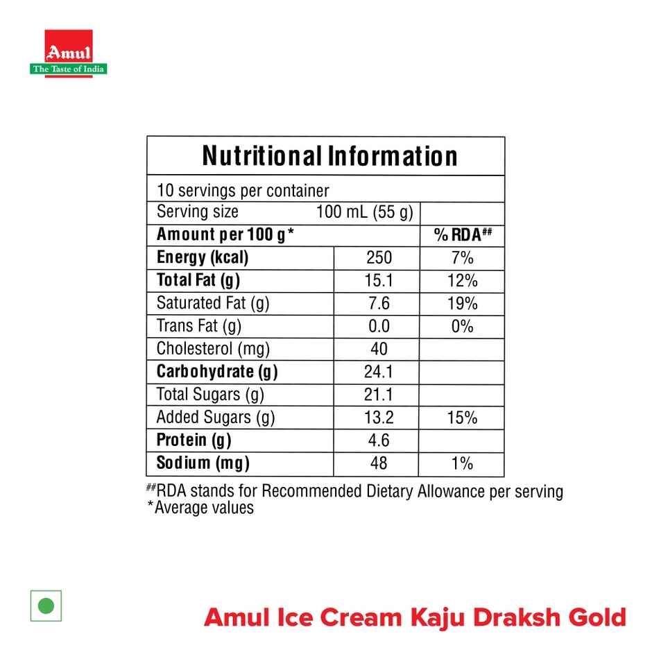 Amul Kaju Draksh Gold Ice Cream Tub