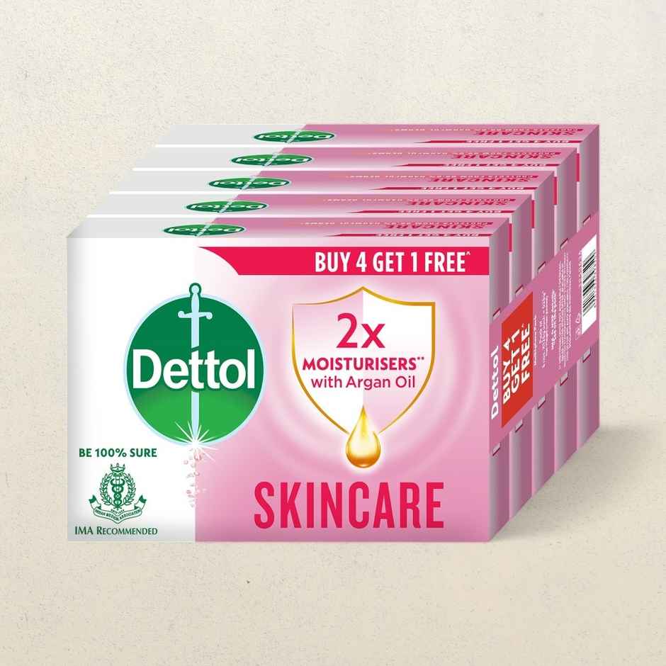 Dettol Skincare Bath Soap - Moisturising Bathing Soaps With Argan Oil Pack Of 5