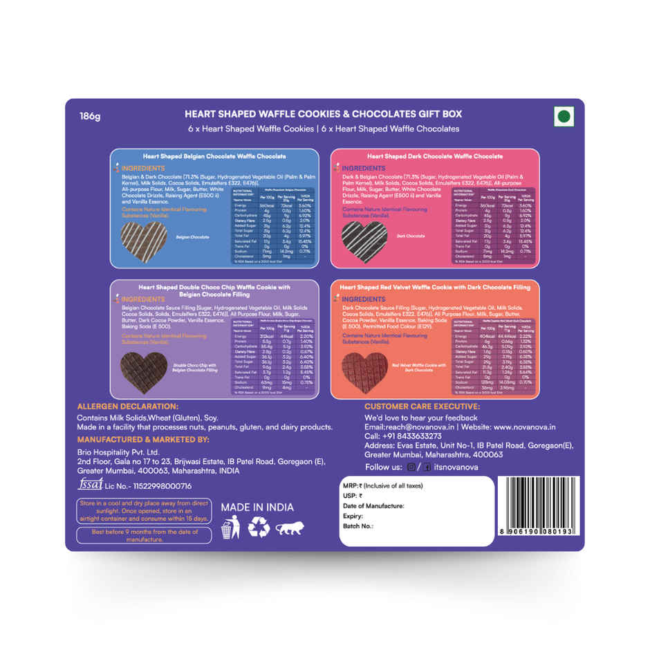 Nova Nova Heart Shaped Waffle Cookies & Chocolates Gift Box - Valentine's Day Special
