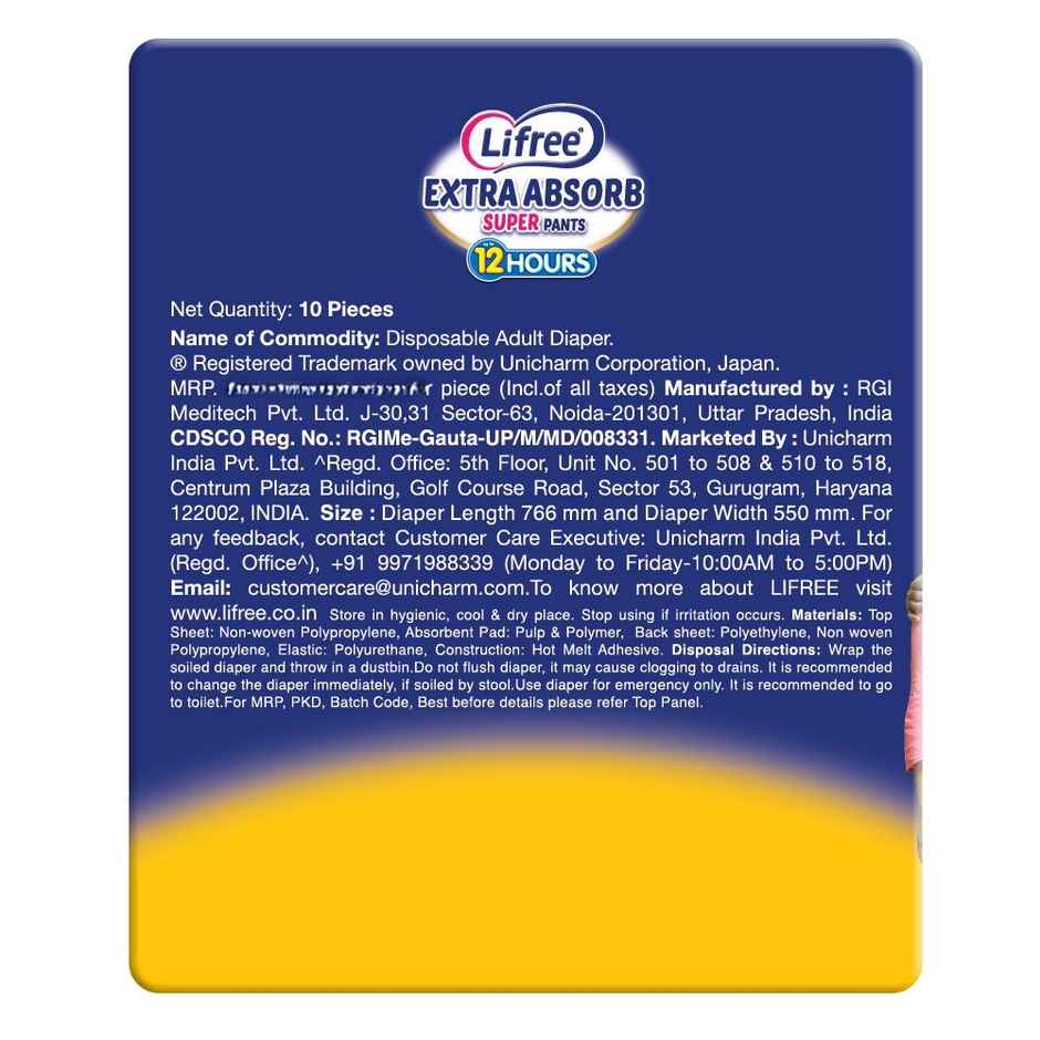 Lifree Super Extra Absorb Adult Diaper Pants Unisex | Waist (24-33 Inches) - S