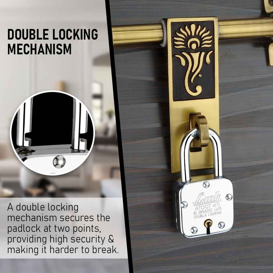 Link Stainless steel Brass Levers With Long Hardened Shackle Atoot 45LS mm padlock with 3 Keys