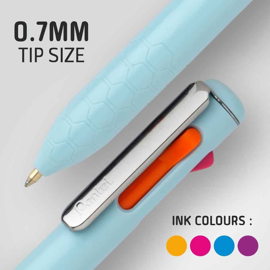 Pentel 4 in 1 Ball Pen Single Light Blue Body Orange Pink Sy Blue Violet Ink