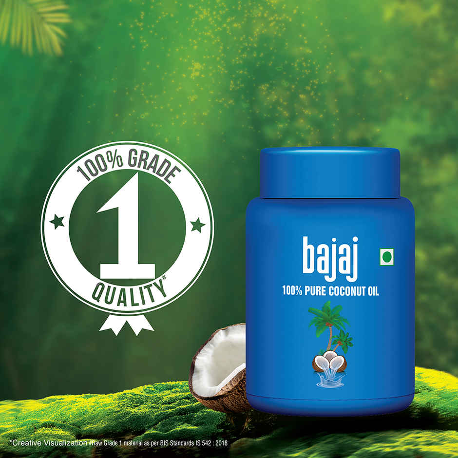 Bajaj 100% Pure Coconut Oil - Wide Mouth Jar | Made with Premium Grade 1 Quality Coconuts