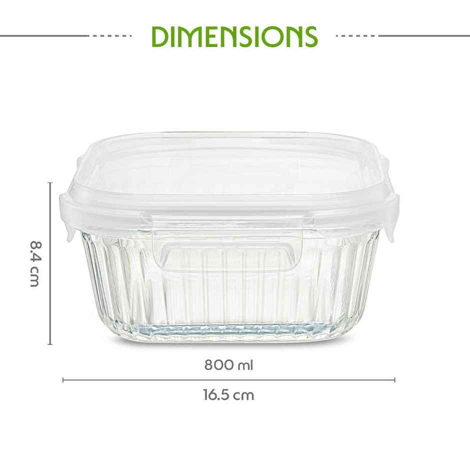 Borosil Fluted Klip N Store Square Food Storage Container Borosilicate Glass Microwave Safe