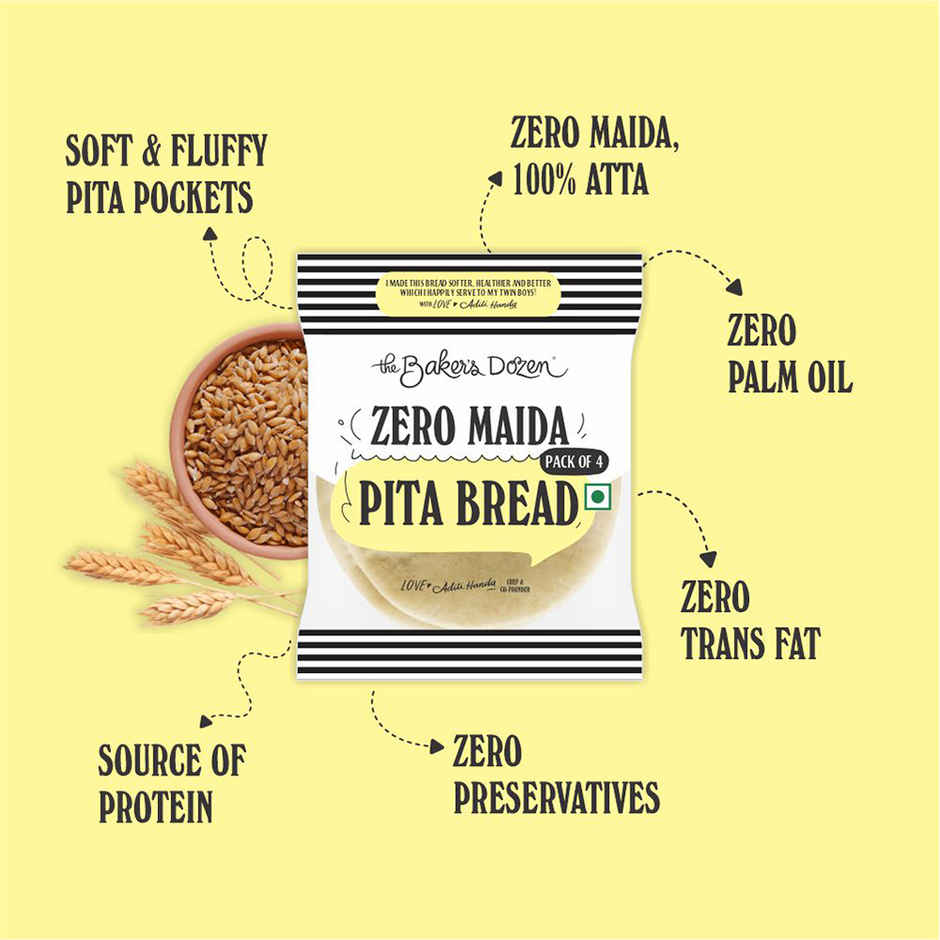 The Baker's Dozen Zero Maida Pita Bread | Whole Wheat | Gut Friendly | Flat Bread | Clean Label