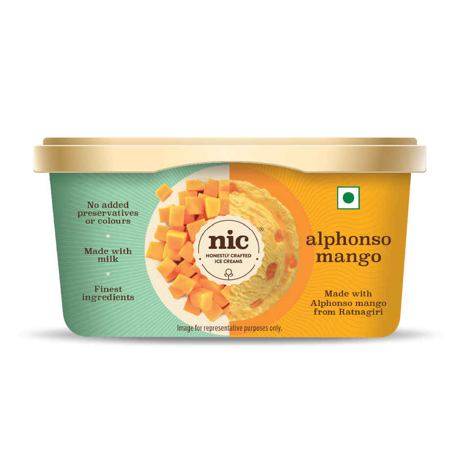 NIC Alphonso Mango Ice Cream Tub | Preservative Free | No Artificial Flavors