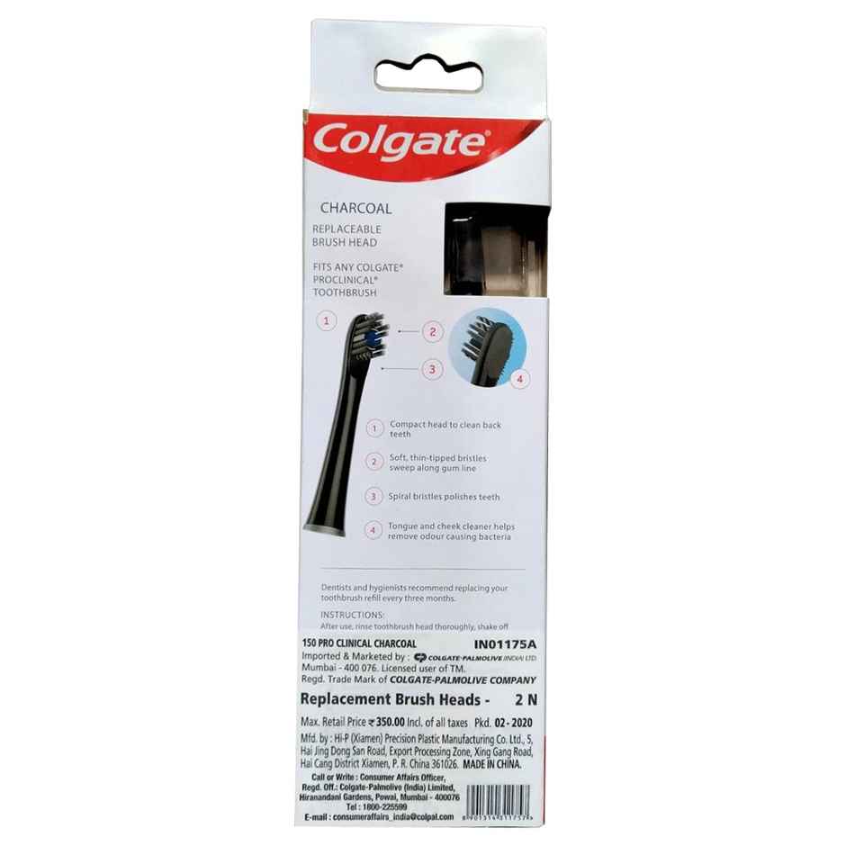 Colgate Proclinical 150 Charcoal Battery Powered Toothbrush Refill Heads Electric Brush Heads With Soft Bristles And Strong Strokes, Fits Any Colgate Proclinical Electric Toothbrush