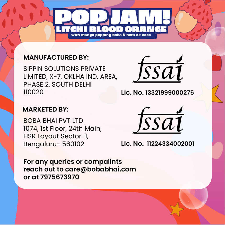 Boba Bhai Litchi Fruit Drink with Popping Bubbles & Nata de Coco