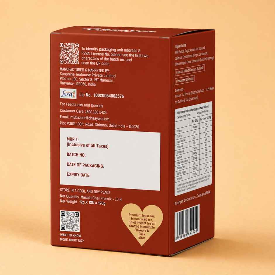 Chaayos Masala Instant Tea Premix - Low Sugar | Instant Masala Tea