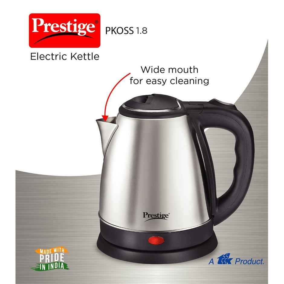 Prestige PKOSS 1.8L Electric Kettle,1350W,Elegant Design,Cool Touch Handle & Lid,1Y Warranty, Silver