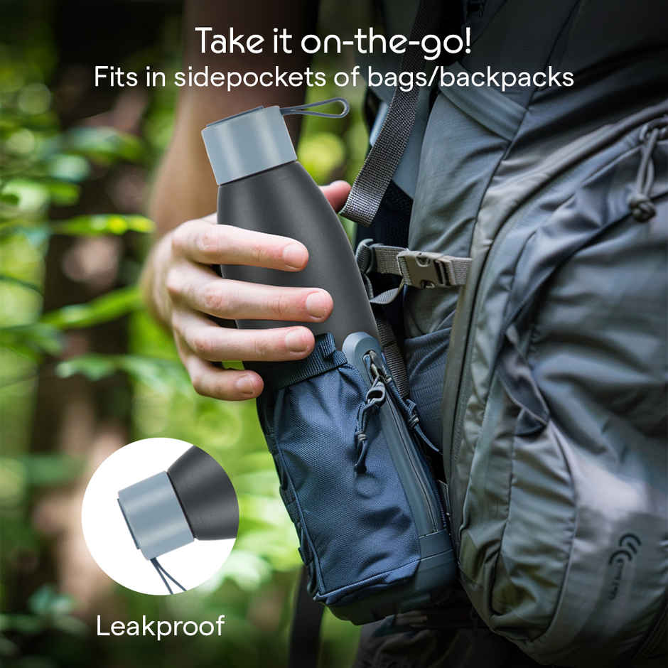 Borosil Duomate Double Wall Vacuum Insulated Stainless Steel Bottle | Black | 900 ml