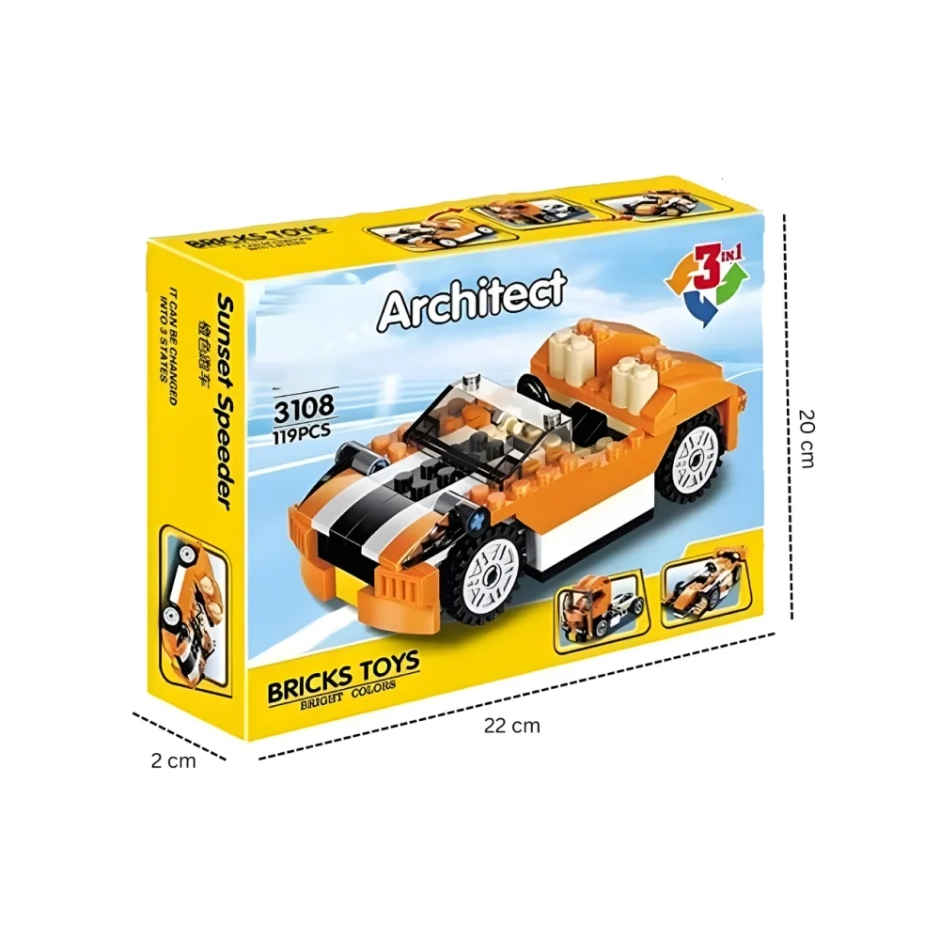 Fablue 3 in1 Sunset Speeder Architect Building Blocks Toy Set for Kids